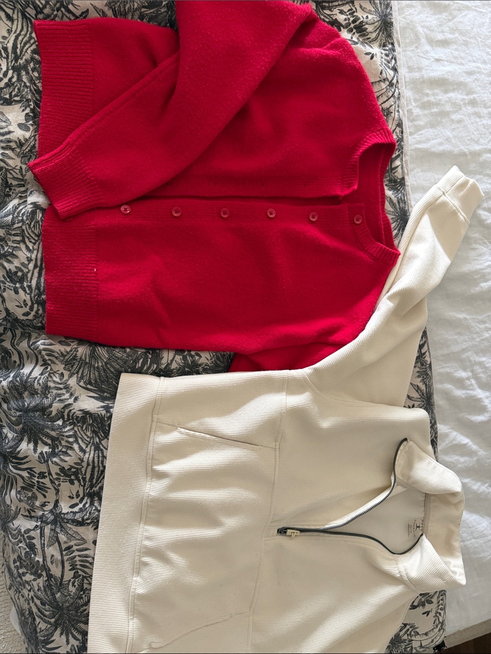Danskin Cream Ribbed Half-Zip Pullover with Black Trim